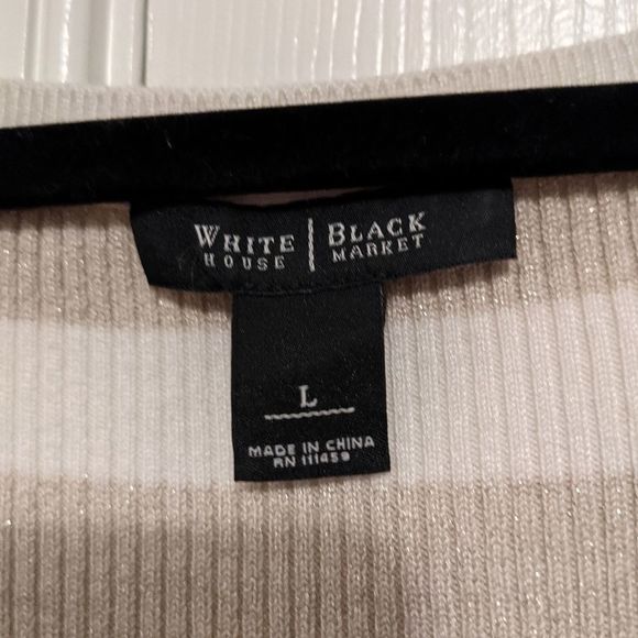 White House Black Market Gold/White Stripe Sweater - Picture 3 of 3